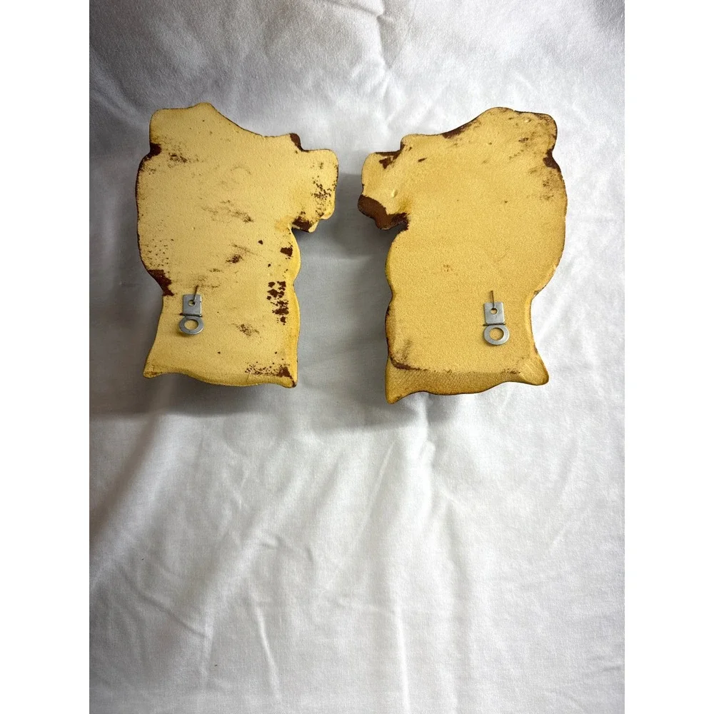 Vintage 1970s Owl Wall Plaques Pair Brown Faux Wood Textured Retro 7.5 Inch